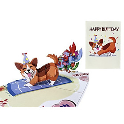 Thiệp 3D Pop Up Chó Corgi Sinh Nhật – Thiệp Chúc Mừng Sinh Nhật Hài Hước, Đáng Yêu, B29