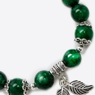 Vòng tay đá thiên nhiên kết charm lá size hạt 8mm - Ngọc Quý Gemstones