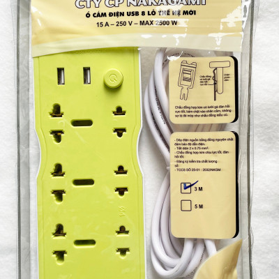 Ổ cắm đa năng USB 8 lỗ thế hệ mới Nakagami kèm ổ cắm USB chất lượng cao công nghệ Nhật Bản - Màu ngẫu nhiên