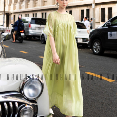 Đầm babydoll xanh đậu NGADO, Đầm suông, Đầm phom rộng, Đầm xòe, Đầm voan tơ thiết kế