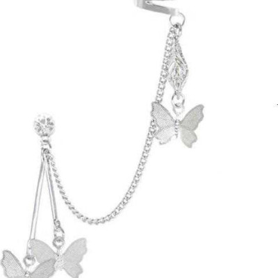 Bông Tai Nữ Kim Loại Mặt Hình Bướm Phối Khuyên Kẹp Vành Tai Cá Tính