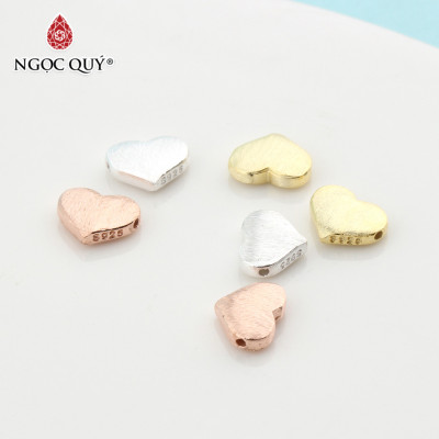 Charm bạc trái tim xỏ ngang màu vàng hồng - Ngọc Quý Gemstones
