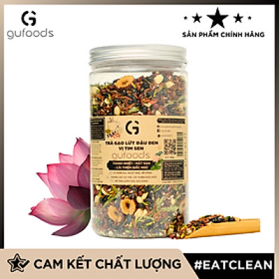 Trà gạo lứt đậu đen vị Tim sen GUfoods (hũ 500g) - Thư giãn tinh thần, Thanh nhiệt, Mát gan, Cải thiện giấc ngủ, Thanh lọc cơ thể