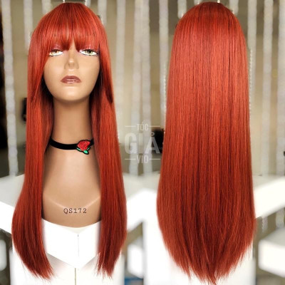 tóc giả nữ màu đỏ cam - Tặng lưới chùm tóc