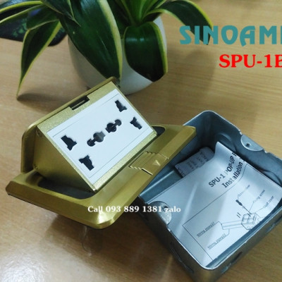 Ổ cắm điện âm sàn Sinoamigo SPU-1B màu vàng đồng, chất liệu đồng đúc nguyên tấm, hạn chế oxy hóa, module lắp theo yêu cầu: Điện, lan, tel, HDMI, GA, USB