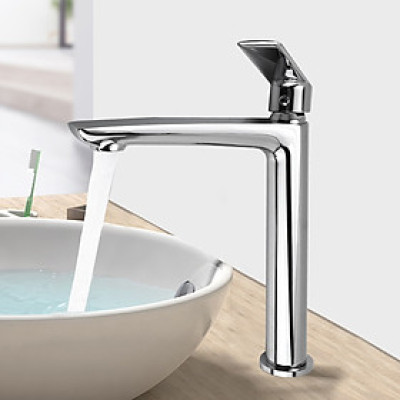 Vòi lavabo rửa mặt nóng lạnh thân cao bằng đồng mạ crom mặt gương Hiwin KF-765