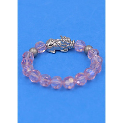 Chuỗi tay pha lê cắt giác Hồng Phấn 10 ly Mix Tỳ Hưu Inox 2 Bi VFLGHPTHEHB10 - Chuỗi tay thời trang phong thủy