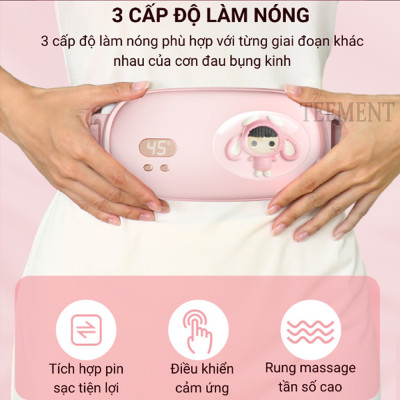 Đai Massage Bụng Kinh Teement, Máy Massage Bụng Kinh, Đai Chườm Nóng Giảm Đau Bụng Kinh, Rung Làm Ấm Giảm Đau 3 Chế Độ - Hàng Chính Hãng