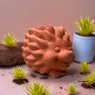 Chậu Gốm Đất Nung Mini Hình Con Nhím - Chậu Trồng Sen Đá Hình Con Vật Dễ Thương