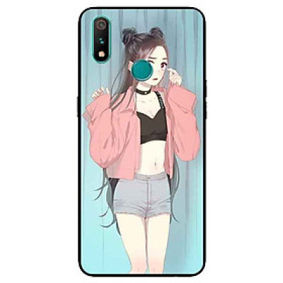 Ốp Lưng in cho Realme 3 Mẫu Cô Gái Áo Hồng Nền Xanh - Hàng Chính Hãng