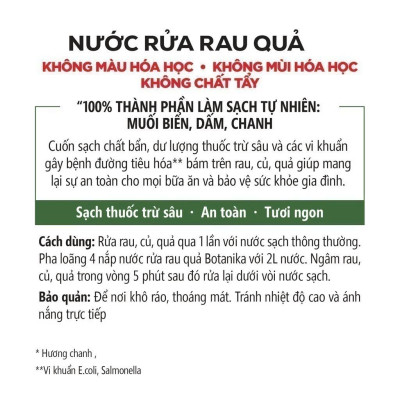 Nước ngâm rửa rau củ quả, thực phẩm sinh học 500ml - 100% muối biển , dấm và chanh