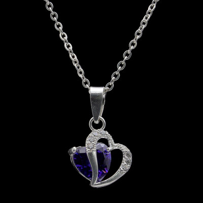 Dây Và Mặt Dây Chuyền Bạc Hiểu Minh DMD322 trái tim màu tím bạc ta