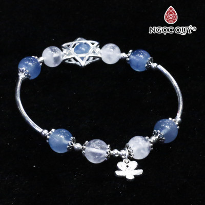 Vòng thạch anh ưu linh trắng phối aquamarine charm bạc - Ngọc Quý Gemstones