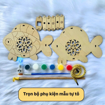 Lồng Đèn Trung Thu Gỗ Tự Tô Màu, Đèn Lồng Gỗ Thủ Công Handmade Nhiều Mẫu Dễ Thương Kèm Đèn Led - HÀNG CHÍNH HÃNG MINIIN