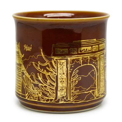 Cốc cà phê Đại Huế  Đông Gia-màu men hỏa biến tự nhiên nâu cánh gián