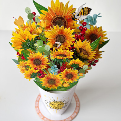 Thiệp 3D Pop Up Bó Hoa Hướng Dương – You Are My Sunshine – Thiệp Hoa Nghệ Thuật, Sinh Nhật, Chúc Mừng, Lãng Mạn, FB03