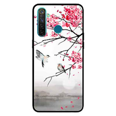 Ốp Lưng in cho Realme 5 Mẫu Chim Nền Anh Đào - Hàng Chính Hãng