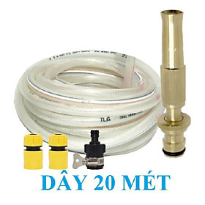 Bộ dây vòi xịt nước rửa xe, tưới cây . tăng áp 3 lần, loại 20m 206701-1 đầu đồng,cút,nối đen + tặng đai