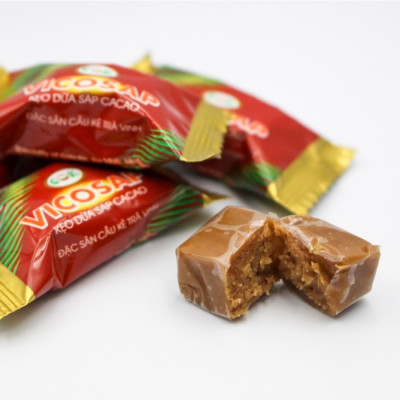 Kẹo dừa sáp VICOSAP vị cacao kẹo mềm dẻo ít đường đặc sản Trà Vinh túi 100g
