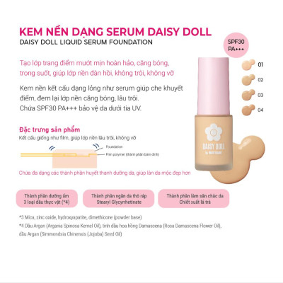 Kem Nền Kết Cấu Dạng Serum Màu 02 Lì Mịn Như Nhung Daisy Doll Nhật Bản BB Serum SPF 30 Mỏng Nhẹ 28ml