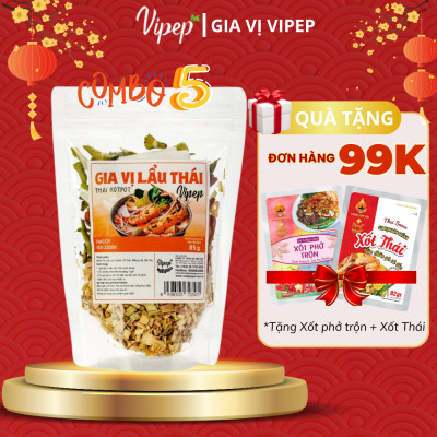 Combo 5 gói gia vị lẩu thái Vipep 85g chua cay, có sẵn rau củ, tiện lợi nấu dùng ngay