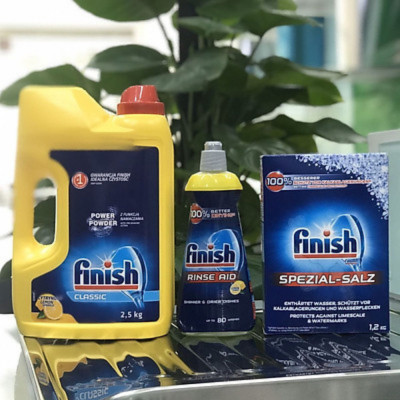 Combo Bột rửa bát Finish 2,5kg + Muối 1,2kg + Nước làm bóng 400ml