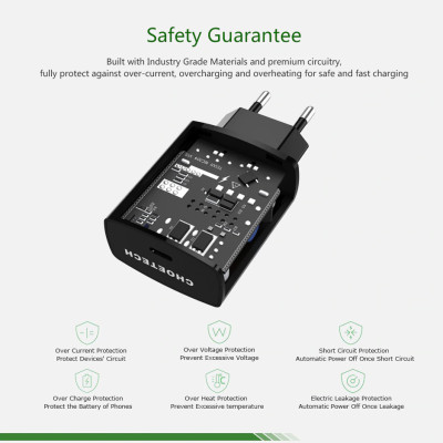 (Tặng dây sạc) Bộ cóc củ sạc nhanh 15W chuẩn PD 3.0 Type-C hiệu CHOETECH TC0001 cho điện thoại / máy tính bảng / Macbook iPhone Samsung Huawei Xiaomi Oppo Nokia Trang bị chip sạc thông minh (Đính kèm 1 dây sạc Type-C to Type-C) - Hàng chính hãng