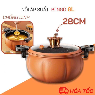 Nồi Áp Suất, Nồi Áp Suất Bí Ngô Chống Dính 8L Thông Minh - Nồi Hầm 28cm 4in1 Hầm Gà, Cháo, Nồi Chiên, Xào Nấu Nấu Cơm Cooker Nồi Cơm Điện Nấu Ăn