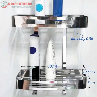 Kệ Nhà Tắm Treo Tường Inox SUS304 Phủ Crome Sáng Bóng - Kiểu 2 tầng, kệ thẳng hoặc treo góc