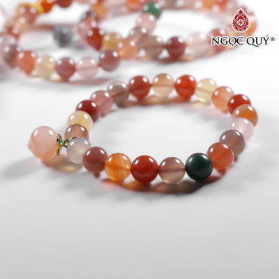 Vòng đá chalcedony đa sắc 9mm phối charm - Ngọc Quý Gemstones