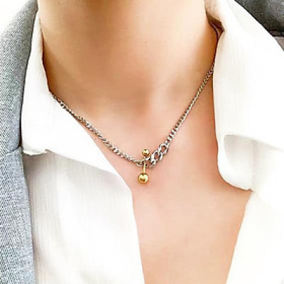 Vòng cổ dây chuyền unisex mix bông tai quả tạ vàng độc lạ chất