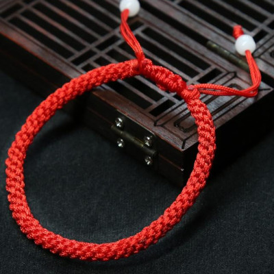 Vòng tay nam nữ bện chỉ đỏ tròn đính 2 hạt ngọc CD19