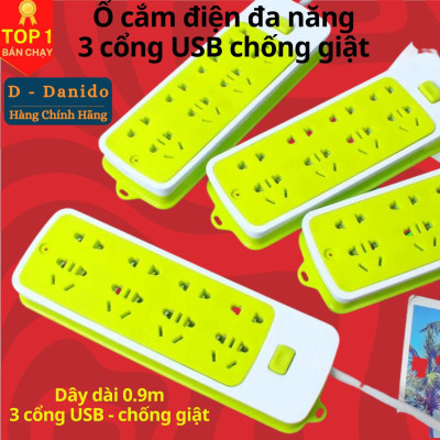 Ổ Cắm Điện USB Đa Năng Cao Cấp Chống Giật Dây Dài 0.9m – 1.1m và 1.8m, Ổ Cắm Điện Công Suất 2500W Có Chốt An Toàn Tiện Lợi, Chính Hãng