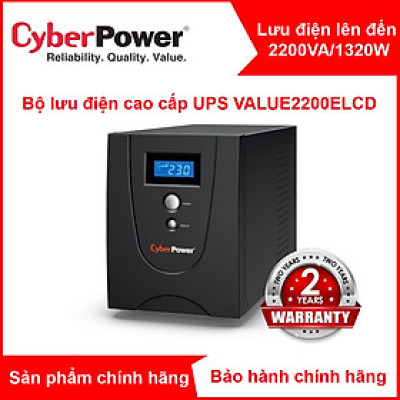 Bộ lưu điện UPS CyberPower VALUE2200ELCD - 2200VA/1320W Hàng cao cấp, màn hình hiển thị LCD, hỗ trợ thiết bị NAS - Hàng Chính Hãng