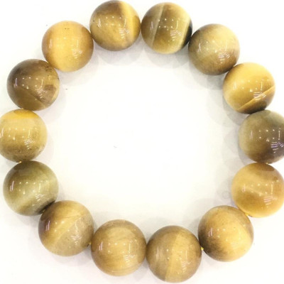 Vòng tay đá mắt hổ vàng tươi VIP 12ly - nam - Hợp mệnh: Kim, Thổ, Hỏa  (tặng kèm vòng gỗ cánh ván, dây xâu))