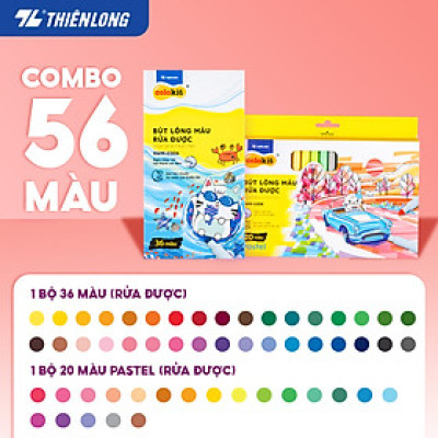 Combo Bút lông màu Fiber Pen Thiên Long Colokit 56 màu rửa được an toàn sử dụng tô màu, vẽ tranh, calligraphy