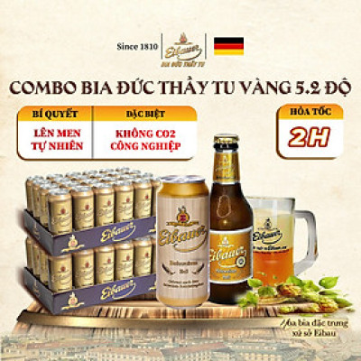 [BIA ĐỨC_SINCE 1810] Combo 2 Thùng Bia Tươi Thầy Tu EIBAUER HEFEWEIZEN HELL 5.2 ĐỘ - Bia Tươi Men Sống Thượng Hạng - Nhập Khẩu Chính Hãng