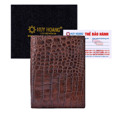 Ví nam Huy Hoàng da cá sấu kiểu đứng màu đen, nâu đỏ, vàng bò, nâu đất HC2228-29-30-48