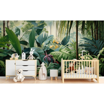 (ẢNH THẬT) Tranh dán tường khu rừng nhiệt đới lá tropical 15 trang trí decor sẵn keo dán