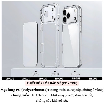 ốp lưng chống sốc trong suốt bảo vệ viền camera cho iPhone 17 Pro Max / 17 Pro / 17 Air / 17 hiệu Likgus Lin Camshield - Chống sốc 2m, túi khí ẩn 4 góc, chống va đập, độ trong full HD - Hàng nhập khẩu