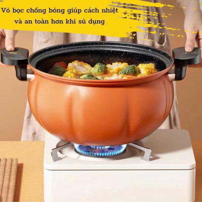 Nồi Áp Suất, Nồi Áp Suất Bí Ngô Chống Dính 8L Thông Minh - Nồi Hầm 28cm 4in1 Hầm Gà, Cháo, Nồi Chiên, Xào Nấu Nấu Cơm Cooker Nồi Cơm Điện Nấu Ăn