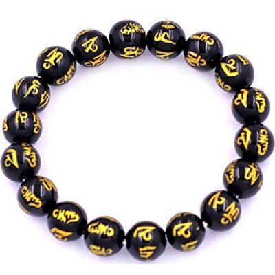 Chuỗi tay Thạch Anh Đen Khắc Lục Tự Kim Ngôn 10 ly 18 hạt - hợp mệnh Mộc, mệnh Thủy