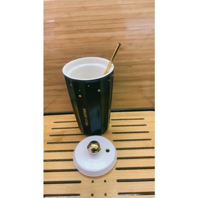 CỐC UỐNG NƯỚC BẰNG SỨ VÂN SỌC KÈM ỐNG MÚT HỢP KIM CAO CẤP