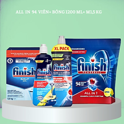 Combo 80 Viên rửa bát All in 1 max+1150ml nước bóng finish+1.2kg muối finish - Hanoimart