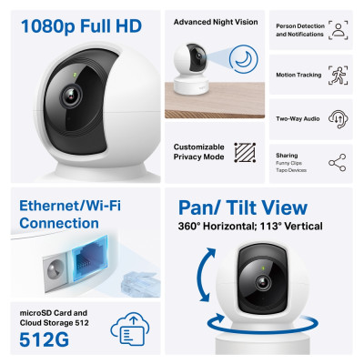 Camera trong nhà TP-Link Tapo C202 - Full HD 1080p, Quay quét 360, Đàm thoại 2 chiều - Hàng chính hãng