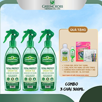Combo Nước rửa tay kháng khuẩn vượt trội Green Cross Total Protect Dạng Xịt 300ml