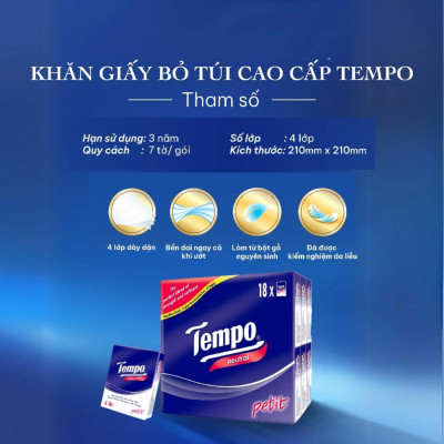 Combo 2 Lốc Khăn Giấy Bỏ Túi Tempo Petit (Lốc 18 Gói) - Gỗ Táo