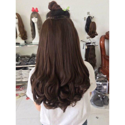 Kẹp tóc giả chữ u️ tóc 3/4 đầu xoăn ngắn 45cm