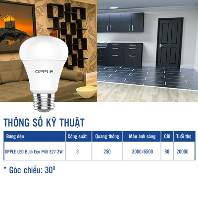 [COMBO MUA 10 BÓNG] Bóng Đèn OPPLE LED Bulb Ecomax E27 P45-E27-3W- Tiết Kiệm Điện, Tuổi Thọ Cao Lên Đến 20.000 Giờ