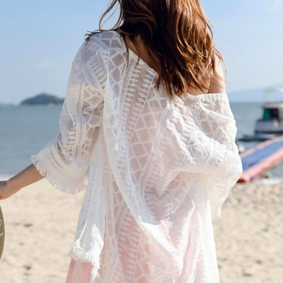 Áo choàng ren đi biển cao cấp, chất ren đẹp, mềm mại, họa tiết sang trọng, khoác ngoài đồ bơi | AR006